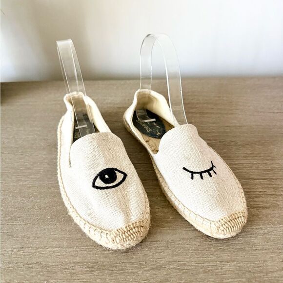 Soludos X Jason Polan Wink Embroidered Slipper Flat in Tan Canvas - Size 6 - Picture 3 of 8